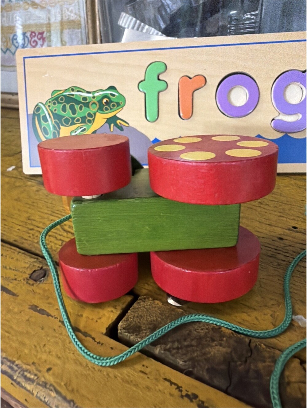 Vintage Wood Frog Childrens Pull Toy And Wood Frog puzzle - Picture 5 of 10